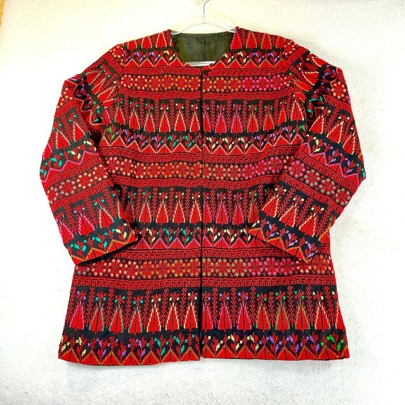 Vintage Womens XL Embroidered Fabric Fair Isle Nordic Lined Long Sleeve Jacket - Picture 2 of 14